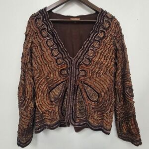 Obstinee By Ika Art To Wear Zip Jacket Size 12 Statement Maximalist Brown